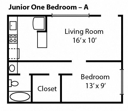 JR One Bedroom Floor Plan at Anderson Place Apts, Davis, CA JR One Bedroom Floor Plan at Anderson Place Apts, Davis, CA